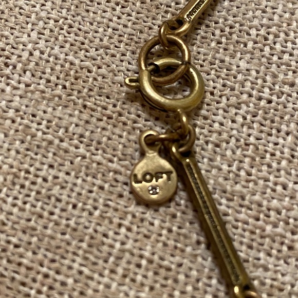 Ann Taylor LOFT long gold tone Rhinestone Necklace Cabochon Bar 30" - Picture 5 of 5